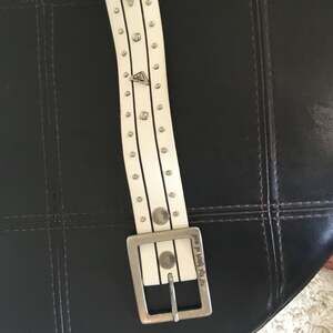 Y2K White Studded Leather Belt - The Heart of Surf retro skater grunge
